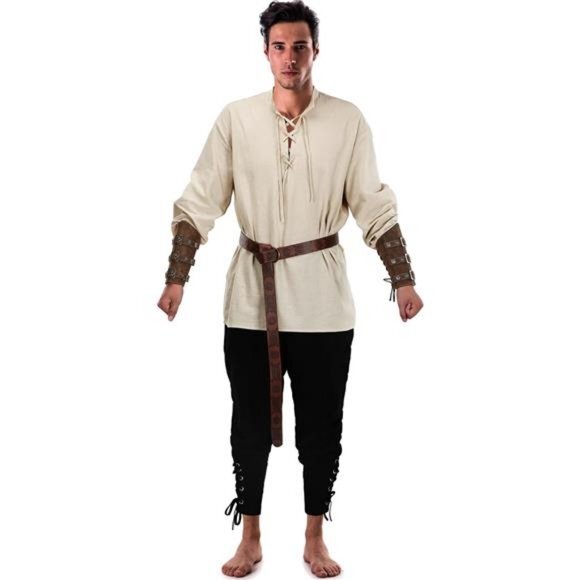 Men's Halloween Renaissance Costume Set Medieval Pirate Shirt Ankle Pants Viking - Picture 5 of 6